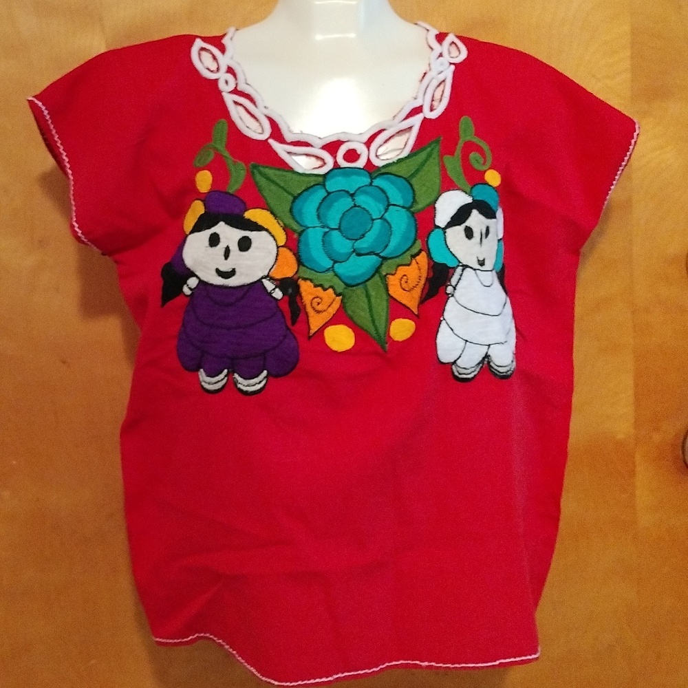 Mexican Women Red Blouse Size M
